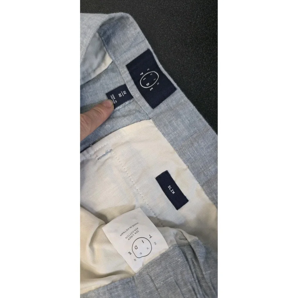 Even Tide Men 32x32 Pant Blue Linen Slim Stretch Waist Beach Cottage‎ Trouser